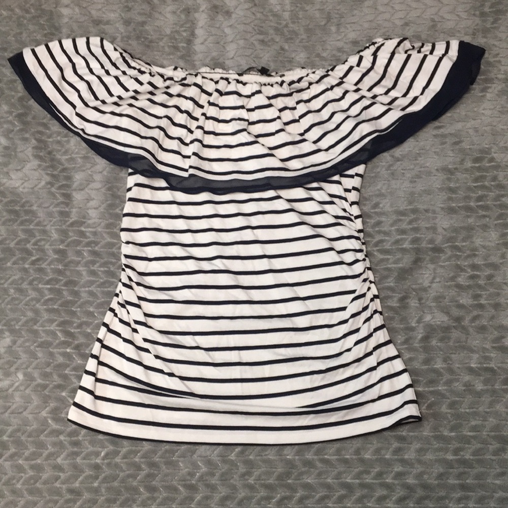 White and Navy Striped Pullover